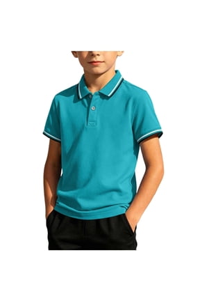 Boys Cotton School Uniform Polo Shirt- Breathable Short Sleeve Regular Fit Summer Knit Polo Blue Size 7-8 Y