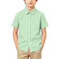 thumbnail image 1 of TKKCS Boys Cotton Short Sleeve Button Down Shirt- Summer Daily Wear Breathable School Uniform Turndown Collar Shirts Green Size 9-10Y, 1 of 9