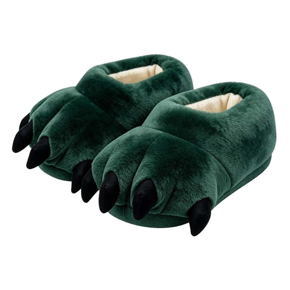 TKKCS Boys Girls Claw Plush Slippers Non‑Slip Winter Indoor Monster Paw Soft Warm House Slippers Green 7-12 Years