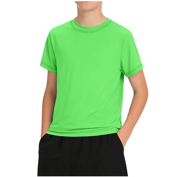 TKKCS Boys Solid Athletic T Shirts- Lightweight Crew Neck Performance Short Sleeve Active Tees Green Size 5-6 Years