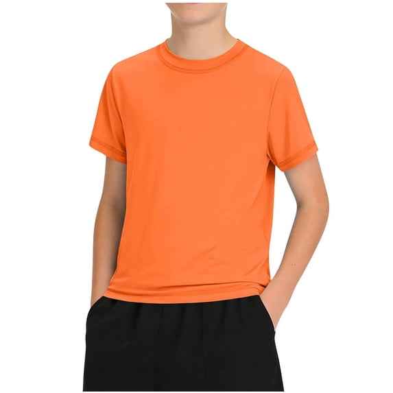 TKKCS Boys Solid Athletic T Shirts- Lightweight Performance Crew Neck Short Sleeve Active Tees Orange Size 14-15 Years