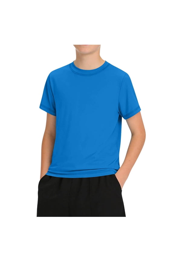Boys Solid Athletic T Shirts- Performance Lightweight Short Sleeve Crew Neck Active Tees Dark Blue Size 9-10 Years