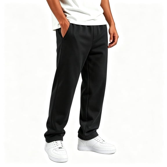TKKCS Boys Straight Leg Sweatpants Elastic Waist Loose Fit Lightweight Open Bottom Athletic Casual Pants with Pockets Black 12-13Years