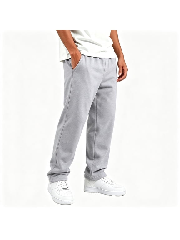 Boys Straight Leg Sweatpants Lightweight Open Bottom Elastic Waist Loose Fit Athletic Casual Pants with Pockets Gray 9-10Years