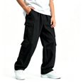 thumbnail image 1 of TKKCS Boys Wide Leg Cargo Pants Elastic Waist Relaxed Fit Multi Pockets Casual Twill Pants for School Outdoor Black 5-6 Years, 1 of 9