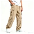 thumbnail image 1 of TKKCS Boys Wide Leg Cargo Pants Multi Pockets Casual Elastic Waist Relaxed Fit Twill Pants for School Outdoor Khaki 9-10 Years, 1 of 9