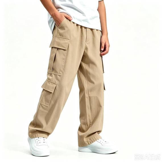TKKCS Boys Wide Leg Cargo Pants Multi Pockets Casual Elastic Waist Relaxed Fit Twill Pants for School Outdoor Khaki 9-10 Years