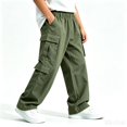 thumbnail image 1 of TKKCS Boys Wide Leg Cargo Pants Relaxed Fit Multi Pockets Casual Elastic Waist Twill Pants for School Outdoor Army Green 14-15Years, 1 of 9