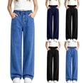 thumbnail image 1 of TKKCS Girls Baggy Straight Jeans Loose Fit Pull On Casual Elastic High Waist Washed Denim Pants Blue 9-10 Years, 1 of 6