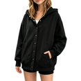 thumbnail image 1 of TKKCS Girls Snap Button Hoodie Jacket Trendy Casual Fall Loose Fit Long Sleeve Hooded Outerwear with Pockets Black 9-10 Years, 1 of 6