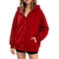 thumbnail image 1 of TKKCS Girls Snap Button Hoodie Jacket Trendy Casual Fall Loose Fit Long Sleeve Hooded Outerwear with Pockets Red 9-10 Years, 1 of 6