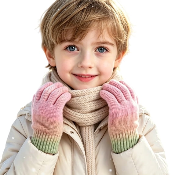 TKKCS Kids Gradient Knit Gloves Soft Stretchy Full Fingers Warm Elastic Ribbed Cuff Winter Gloves for Boys Girls Multicolor 3-8Years
