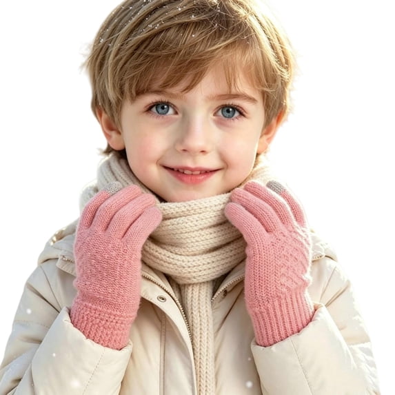 TKKCS Kids Knit Gloves Elastic Ribbed Cuff Warm Full Fingers Soft Stretchy Winter Gloves for Boys Girls Watermelon Red 3-8Years