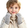 thumbnail image 1 of TKKCS Kids Knit Gloves Warm Elastic Ribbed Cuff Soft Stretchy Full Fingers Winter Gloves for Boys Girls Gray 3-8Years, 1 of 6