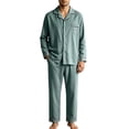 thumbnail image 1 of TKKCS Mens 100% Cotton Long Sleeve Pajama Set Button Down Loose Fit Soft Notch Collar Sleep Loungewear with Pockets Army Green 3XL, 1 of 7