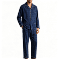 thumbnail image 1 of TKKCS Mens 100% Cotton Long Sleeve Pajama Set Loose Fit Soft Notch Collar Button Down Sleep Loungewear with Pockets Dark Blue XL, 1 of 6