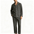 thumbnail image 1 of TKKCS Mens 100% Cotton Long Sleeve Pajama Set Soft Loose Fit Button Down Notch Collar Sleep Loungewear with Pockets Black L, 1 of 2