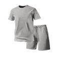 thumbnail image 1 of TKKCS Mens 2 Piece Activewear Sets- Short Sleeve Crew Neck T-Shirt and Drawstring Shorts Lightweight Pullover Summer Casual Tracksuits Outfits Gray Size L, 1 of 7