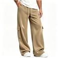 thumbnail image 1 of TKKCS Mens Baggy Cargo Sweatpants Elastic Drawstring Waist Loose Fit Open Bottom Casual Straight Pants with Multi Pockets Khaki L, 1 of 1
