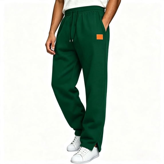 TKKCS Mens Baggy Straight Sweatpants Elastic Drawstring Waist Relaxed Fit Casual Split Ankle Cuffs Joggers with Side Pockets Green 2XL