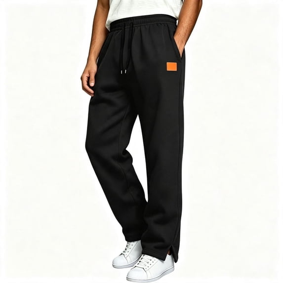 TKKCS Mens Baggy Straight Sweatpants Elastic Drawstring Waist Split Ankle Cuffs Casual Relaxed Fit Joggers with Side Pockets Black XL