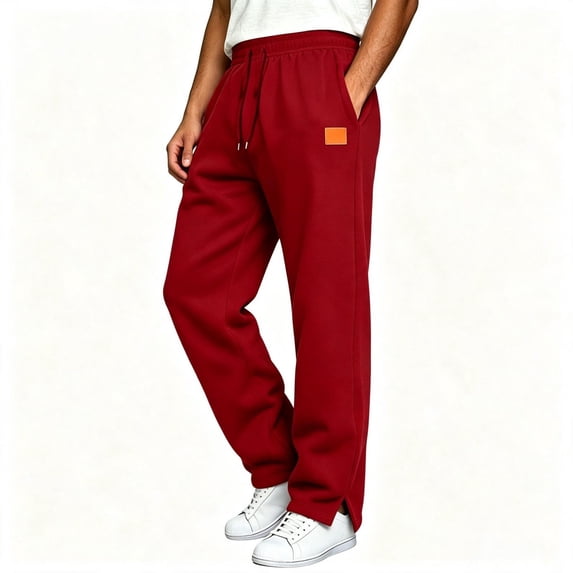 TKKCS Mens Baggy Straight Sweatpants Split Ankle Cuffs Casual Relaxed Fit Elastic Drawstring Waist Joggers with Side Pockets Red 3XL