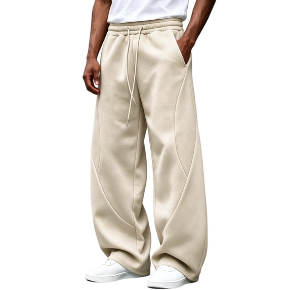 TKKCS Mens Baggy Sweatpants Elastic Drawstring Waist Wide Leg Open Bottom Lounge Casual Sweat Pants Beige L