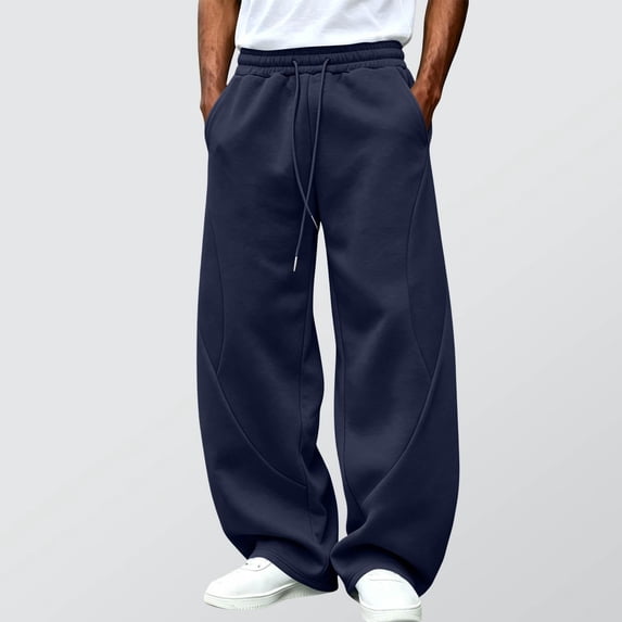 TKKCS Mens Baggy Sweatpants- Wide Leg Open Bottom Elastic Drawstring Waist Lounge Casual Sweat Pants Navy Size 2XL
