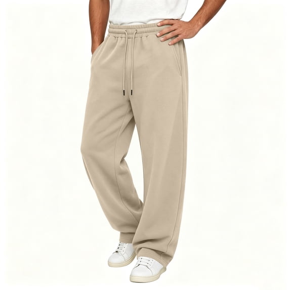 TKKCS Mens Baggy Wide Leg Sweatpants Curved Blade Loose Fit Casual Lounge Drawstring Elastic Waist Sweat Pants With Pockets Khaki XL