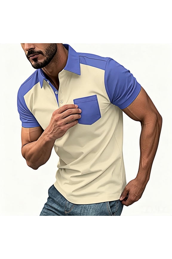 Mens Breathable Polo Shirts- Regular Fit Casual Color Block Collared Short Sleeve Lightweight Polos With Chest Pocket Purple Size XL
