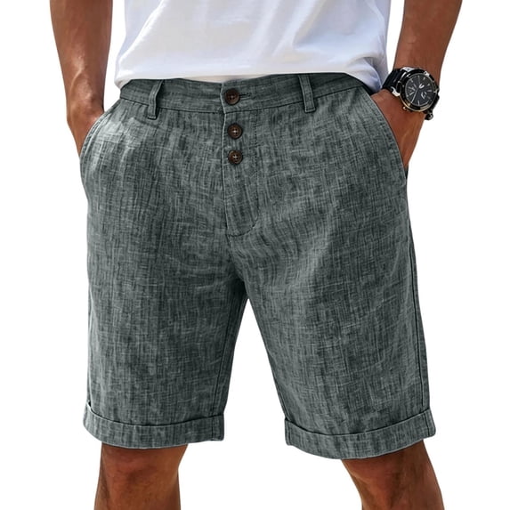 TKKCS Mens Button Shorts- Flat Front Summer Casual Rolled Hem Breathable Lightweight Shorts with Pockets Dark Gray Size S