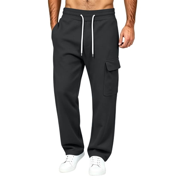 TKKCS Mens Cargo Sweatpants Drawstring Elastic Waist Straight Loose Fit Straight Casual Sweatpants with Pockets Dark Gray S