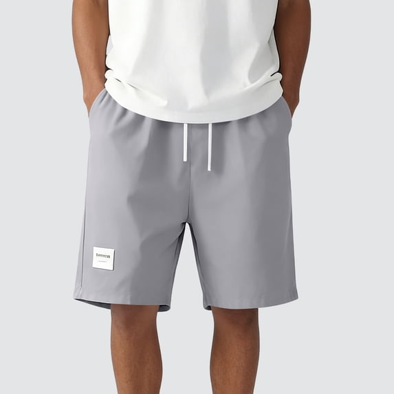 TKKCS Mens Casual Drawstring Shorts- Elastic Waist Breathable Flat Front Lightweight Daily Wear Summer Beach Shorts with Pockets Gray Size 2XL
