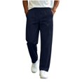 thumbnail image 1 of TKKCS Mens Casual Straight Leg Pants- Daily Wear Loose Fit Lightweight Elastic Drawstring Waist Full Length Pants Dark Blue Size XL, 1 of 7