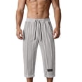 thumbnail image 1 of TKKCS Mens Casual Textured Capri Pants- Summer Elastic Waist Drawstring&nbsp;Loose Fit Capris With Pockets Gray Size XL, 1 of 7