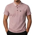 thumbnail image 1 of TKKCS Mens Checkered Short Sleeve Polo Shirt- Moisture Wicking Casual Breathable Regular Fit Pullover Collared Shirts Pink Size L, 1 of 6