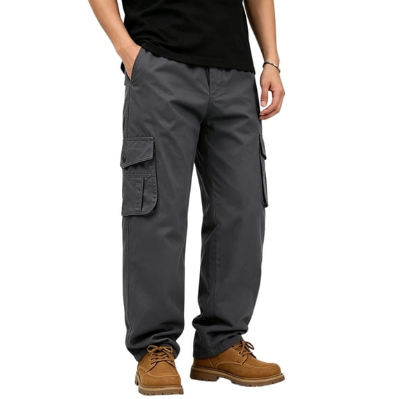 TKKCS Mens Cotton Cargo Pants Relaxed Fit Casual Outdoor Elastic Waist Straight Leg Work Pants with Multi Pockets Dark Gray 3XL