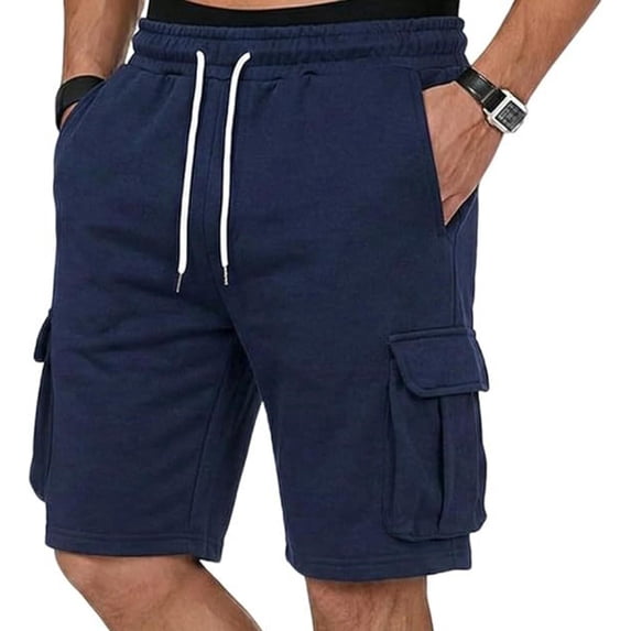 TKKCS Mens Cotton Cargo Shorts- Casual Breathable Elastic Wasit Summer Outdoor Loose Fit Drawstring Shorts With Multi Pockets Navy Size 2XL