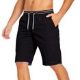 thumbnail image 1 of TKKCS Mens Cotton Drawstring Shorts with Pockets- Elastic Waist Summer Casual Flat Front Regular Fit Knee Length Beach Shorts Black Size M, 1 of 9