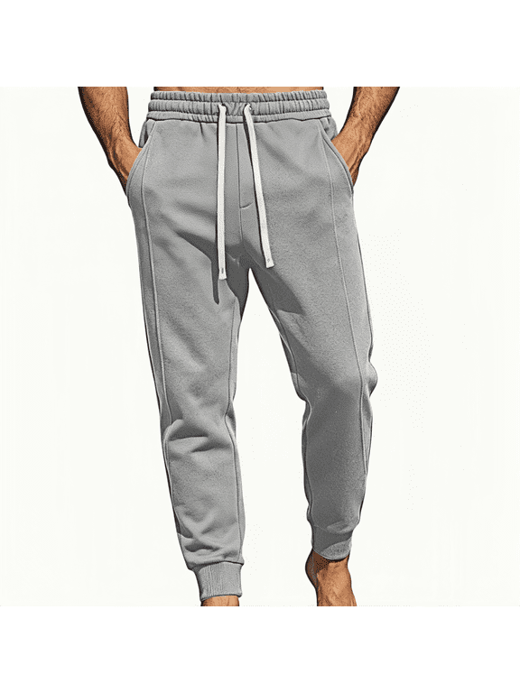 Mens Cotton Fleece Jogger Pants- Elastic High Waist Cuffed Ankles Relaxed Fit Full Length Drawstring Sweatpants for Workout Lounge Casual Gray Size 2XL