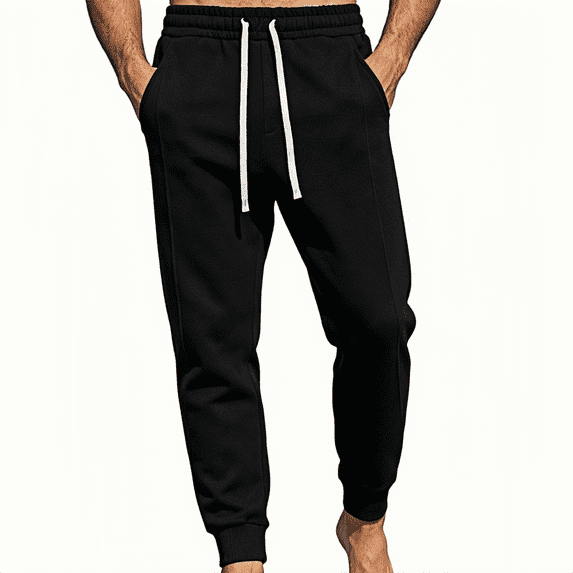 TKKCS Mens Cotton Fleece Jogger Pants- Full Length Elastic High Waist Relaxed Fit Cuffed Ankles Drawstring Sweatpants for Workout Lounge Casual Black Size XL