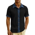 thumbnail image 1 of TKKCS Mens Cotton Linen Shirts- Color Block Collared Casual Lightweight Short Sleeve Breathable Button Down Shirts Black Size XL, 1 of 6