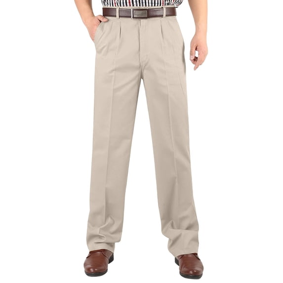 TKKCS Mens Cotton Pleated Dress Pants Business Casual Loose Straight Leg High Waist Office Trousers with Pockets Gray 36