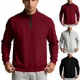 thumbnail image 1 of TKKCS Mens Cotton Quarter Zip Pullover Sweatshirt Stand Collar Long Sleeve Casual Loose Fit Base Top Wine M, 1 of 6
