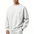 thumbnail image 1 of TKKCS Mens Crew Neck Sweatshirt with Chest Pocket Relaxed Fit Long Sleeve Fall Casual Drop Shoulder Pullover Sweatshirts White XL, 1 of 5