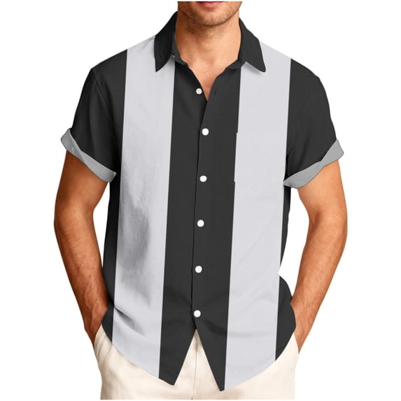TKKCS Mens Cuban Collar Button Down Shirts- Short Sleeve Regular Fit Casual Beach Vacation Shirts Black Size L