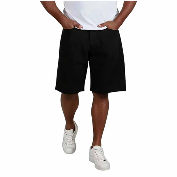 TKKCS Mens Denim Shorts- Casual Relaxed Fit Flat Front Straight Leg Classic Jean Shorts With Multi Pockets Black Size L