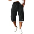 thumbnail image 1 of TKKCS Mens Drawstring Capri Pants- Breathable Summer Elastic Waist Loose Fit Casual Straight Leg Capris With Side Pockets Black Size 7XL, 1 of 9