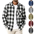 thumbnail image 1 of TKKCS Mens Flannel Plaid Shirt Button Down Collared Casual Long Sleeve Checkered Shacket with Chest Pocket White XL, 1 of 6