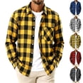 thumbnail image 1 of TKKCS Mens Flannel Plaid Shirt Casual Collared Button Down Long Sleeve Checkered Shacket with Chest Pocket Yellow M, 1 of 6